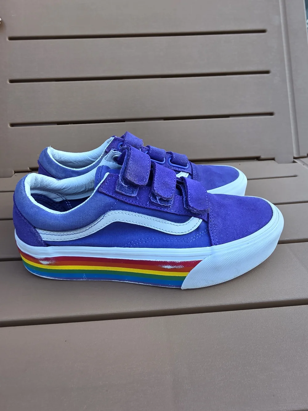 Vans Kids' Purple Rainbow Stripe Old Skool Velcro Sneakers